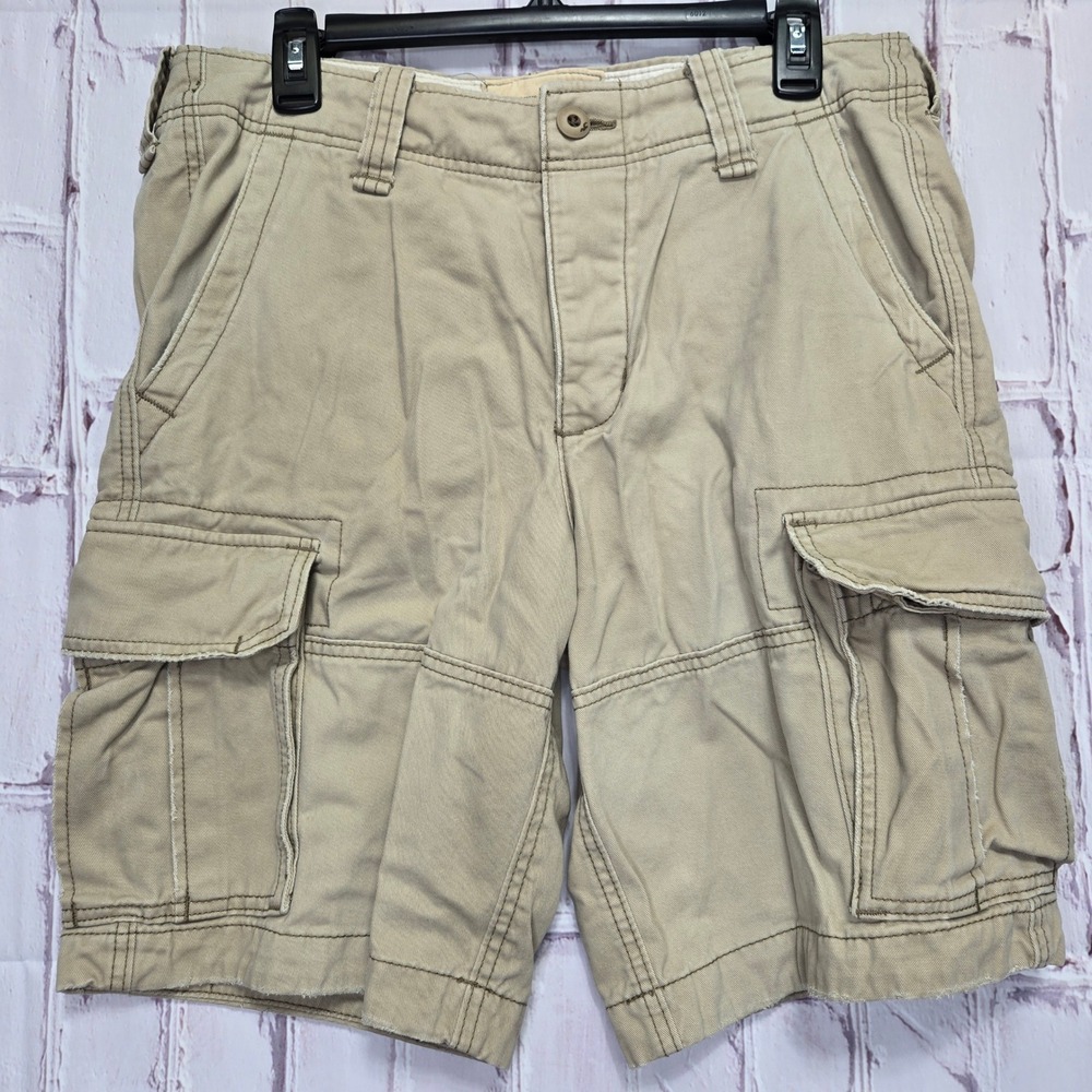 VTG Y2K Hollister Cargo Shorts Khaki Tan Cotton Twill Utility Casual Men Sz 32